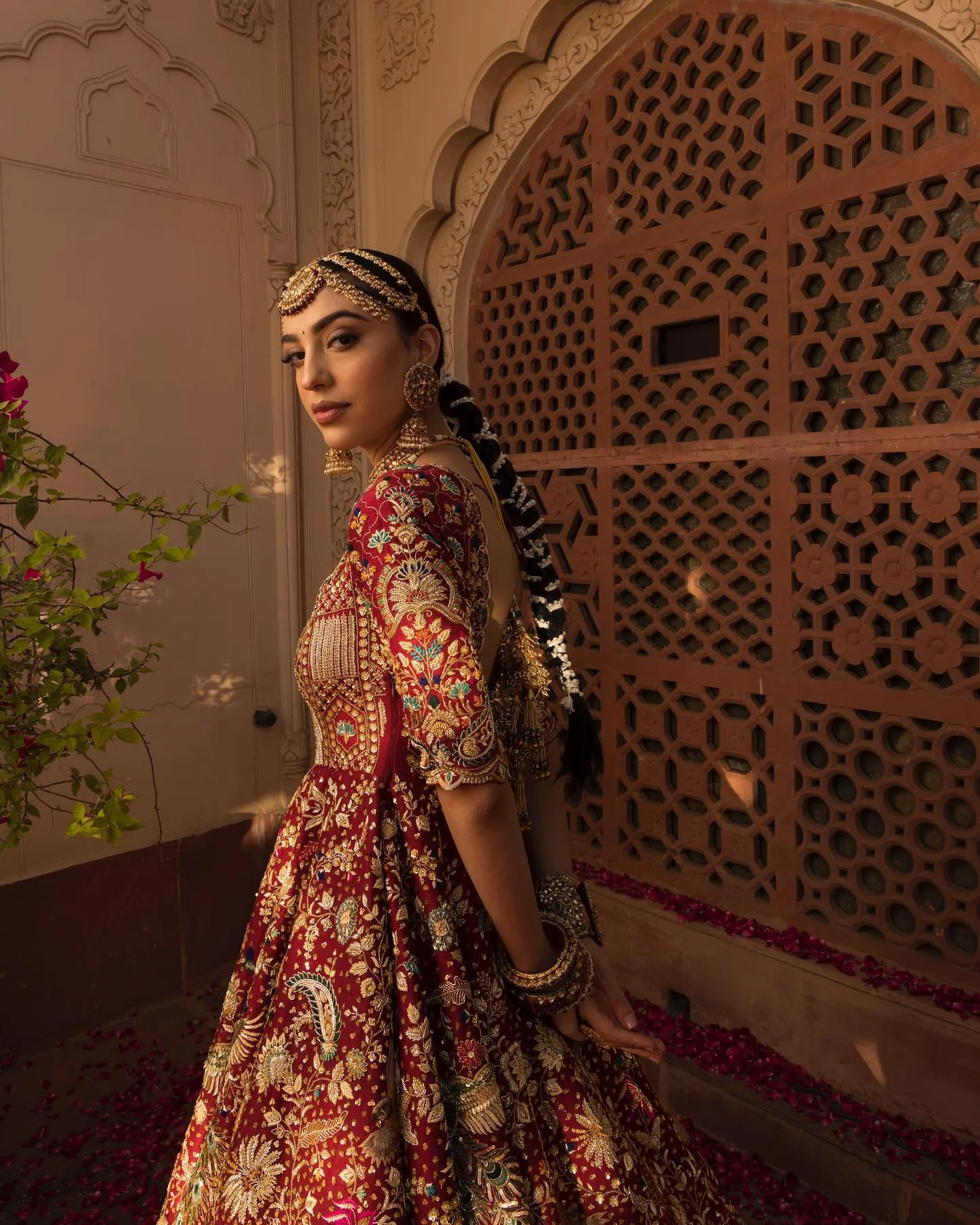 Bridal Wedding Dress in Red Lehenga and Frock Style