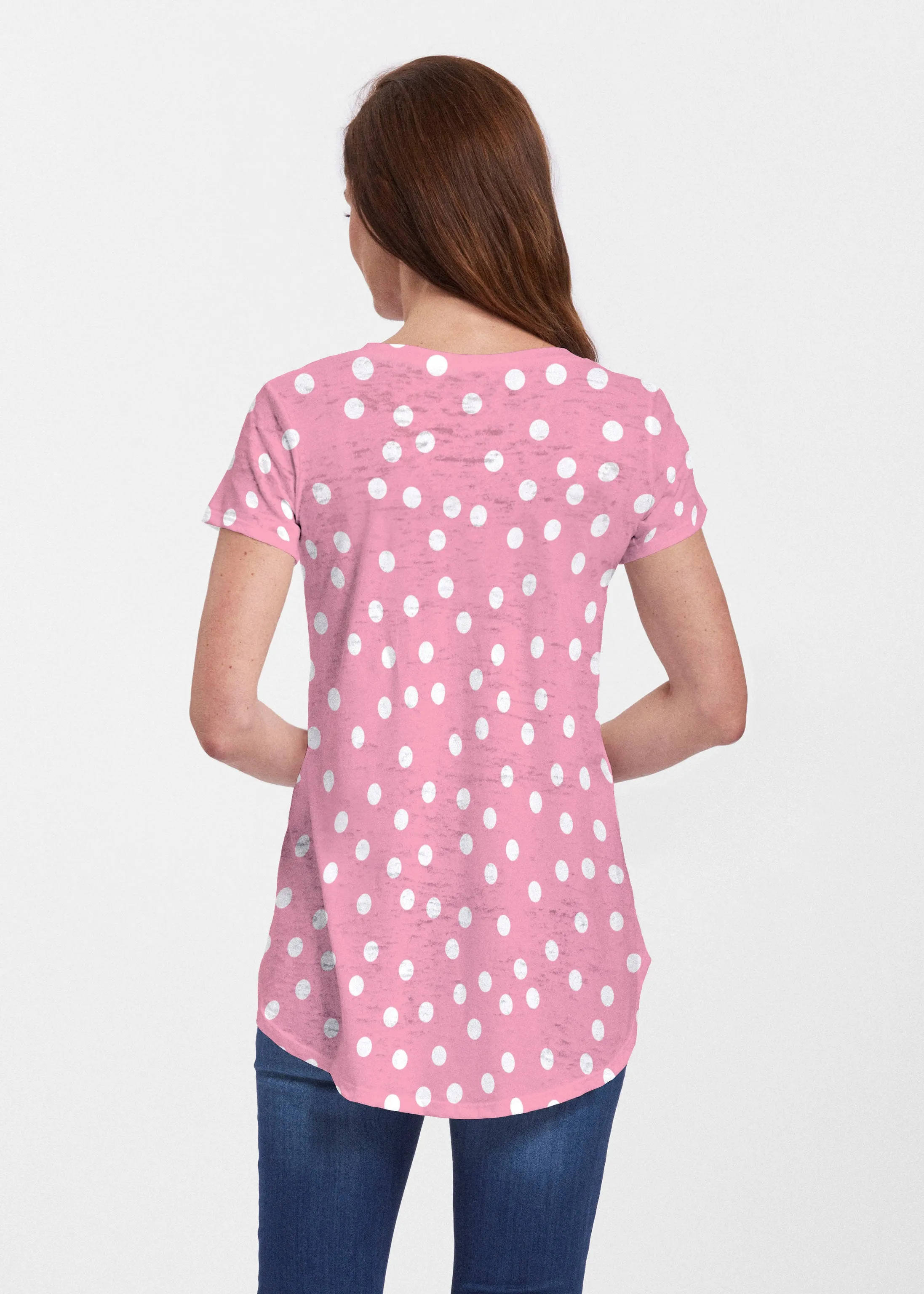 Camouflage Dots Pink (7912) ~ Short Sleeve Scoop Neck Flowy Tunic