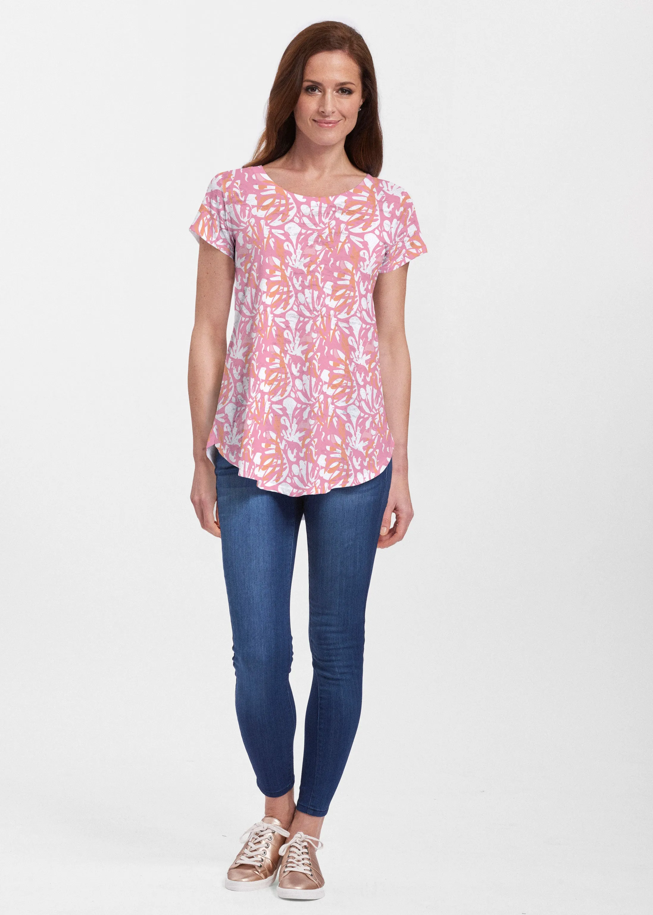 Camouflage Dots Pink (7912) ~ Short Sleeve Scoop Neck Flowy Tunic