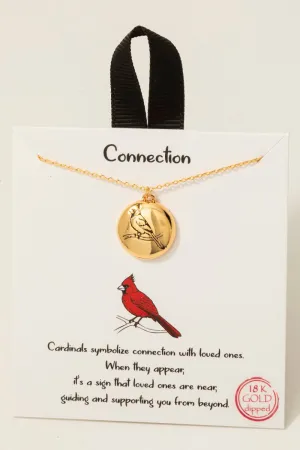Cardinal Bird Disc Pendant Necklace in Gold