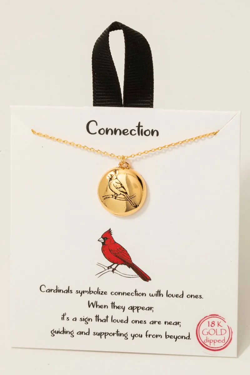 Cardinal Bird Disc Pendant Necklace in Gold
