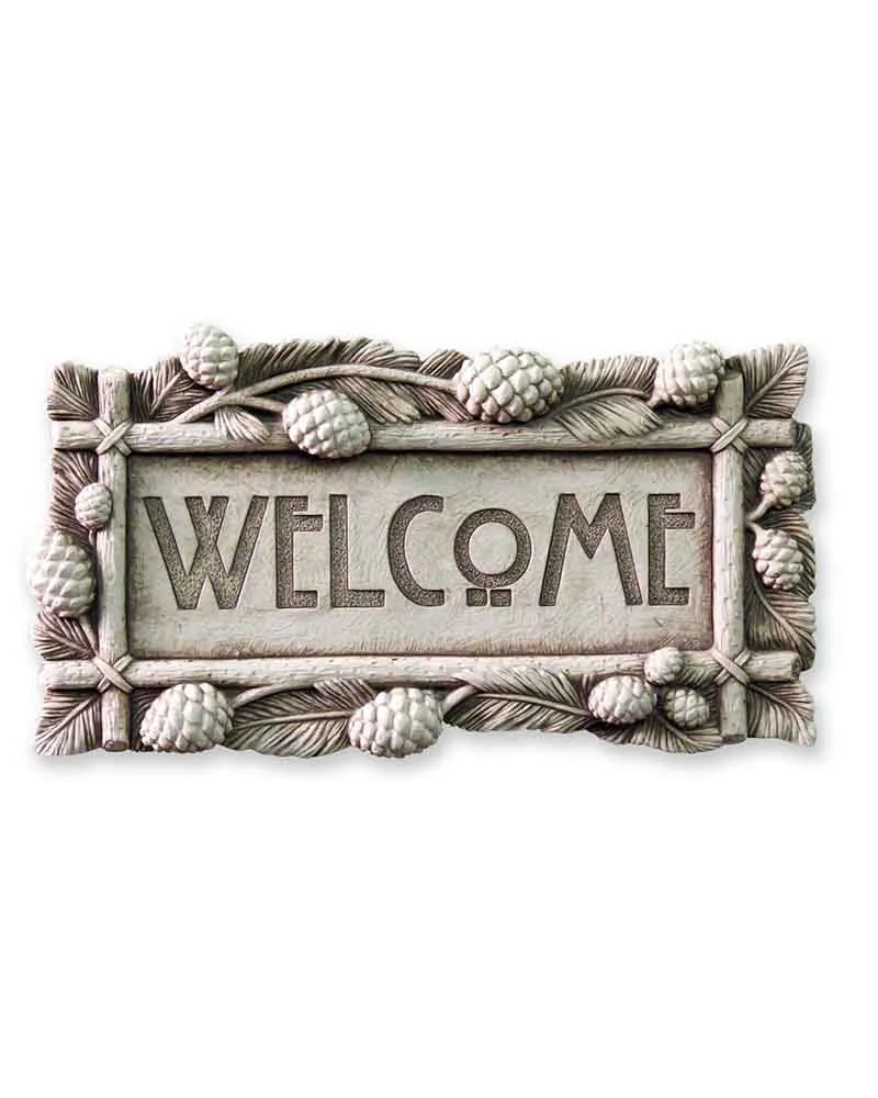 Carruth Studio - Cast Stone Wall Hanging - 'Pinecone Welcome Plaque' #1294A