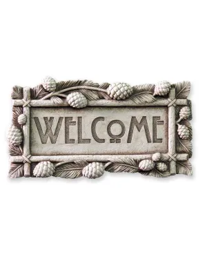Carruth Studio - Cast Stone Wall Hanging - 'Pinecone Welcome Plaque' #1294A