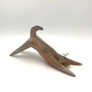 Cathy Broski - Ceramic Sculpture - Downward Dog w/ White Bird - Wood Fired