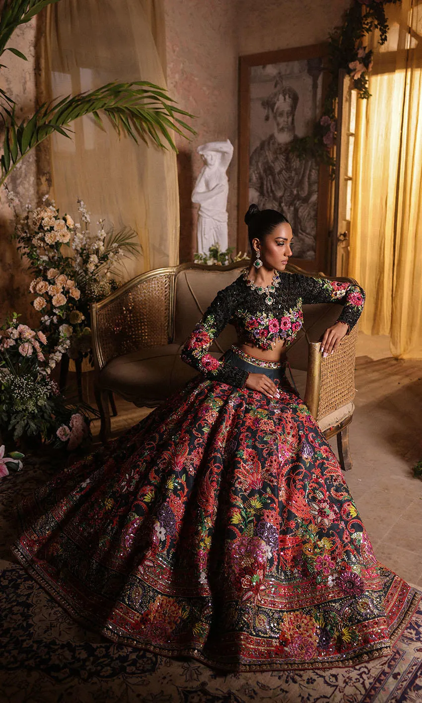Classic Raw Silk Indian Lehenga Choli Dress in Black