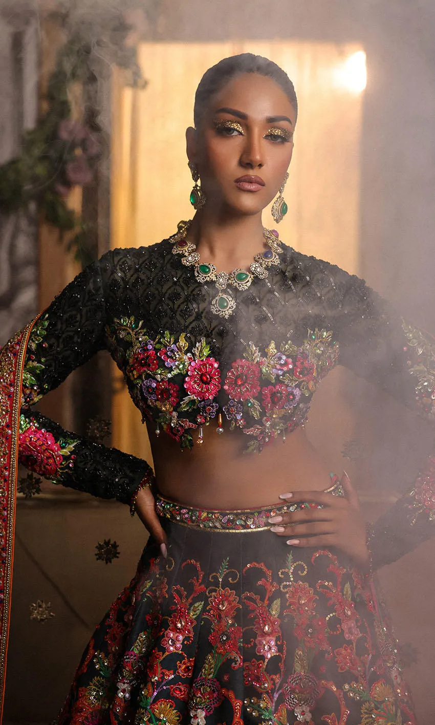 Classic Raw Silk Indian Lehenga Choli Dress in Black