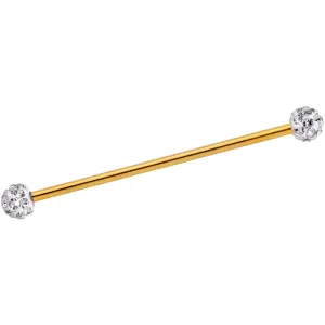 Clear Gem Cluster End Gold Anodized Straight Industrial Barbell 38mm