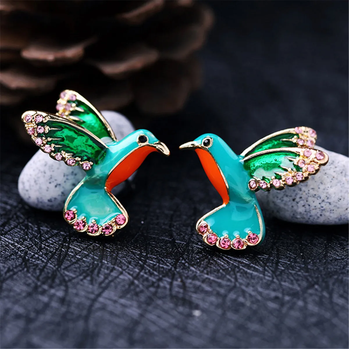 Cubic Zirconia & Enamel 18K Gold-Plated Bird Stud Earrings
