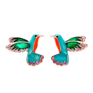 Cubic Zirconia & Enamel 18K Gold-Plated Bird Stud Earrings