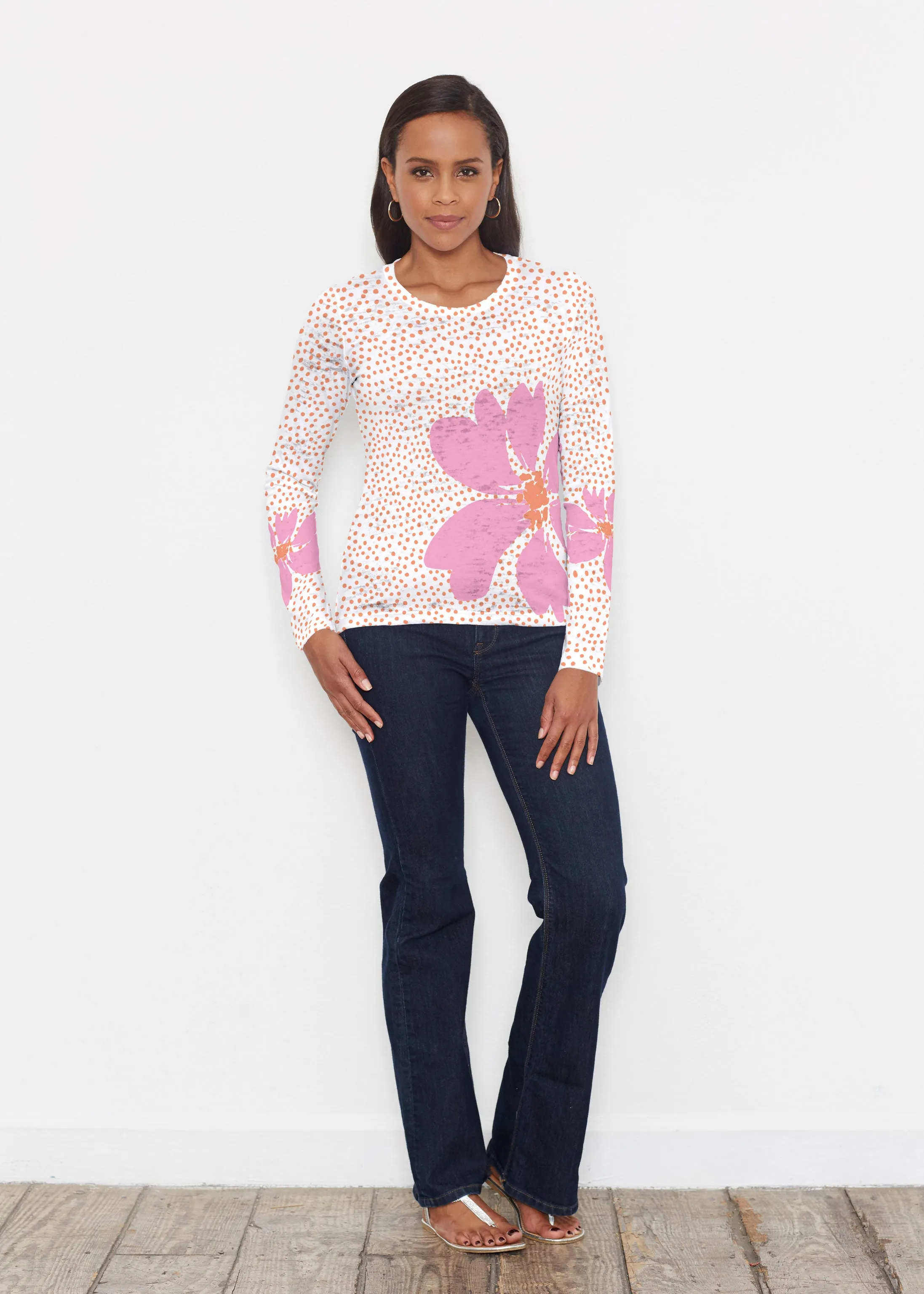 Daisy Dots Pink (8079) ~ Signature Long Sleeve Crew Shirt