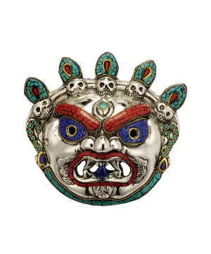Decorative Bhairav Mask - White Metal Wall Hanging
