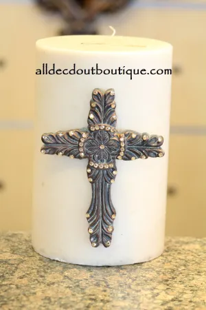 Decorative Candle Pin | Embellished Topaz Crystals EXTRA LARGE CROSS