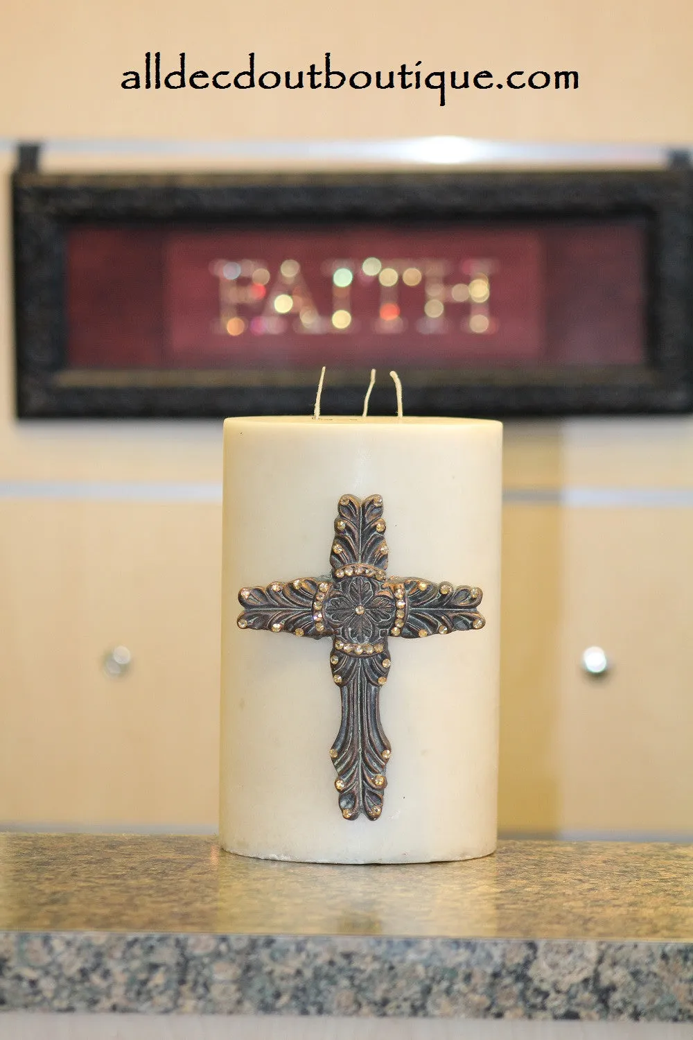 Decorative Candle Pin | Embellished Topaz Crystals EXTRA LARGE CROSS