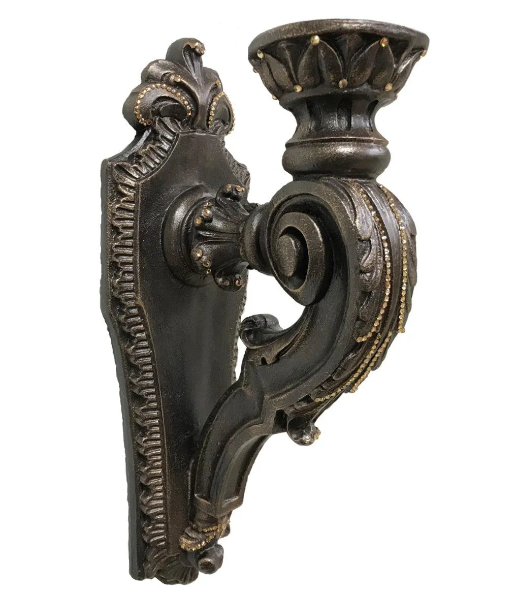 Decorative Wall Sconce Candle Holder with Crystals (with back plate)