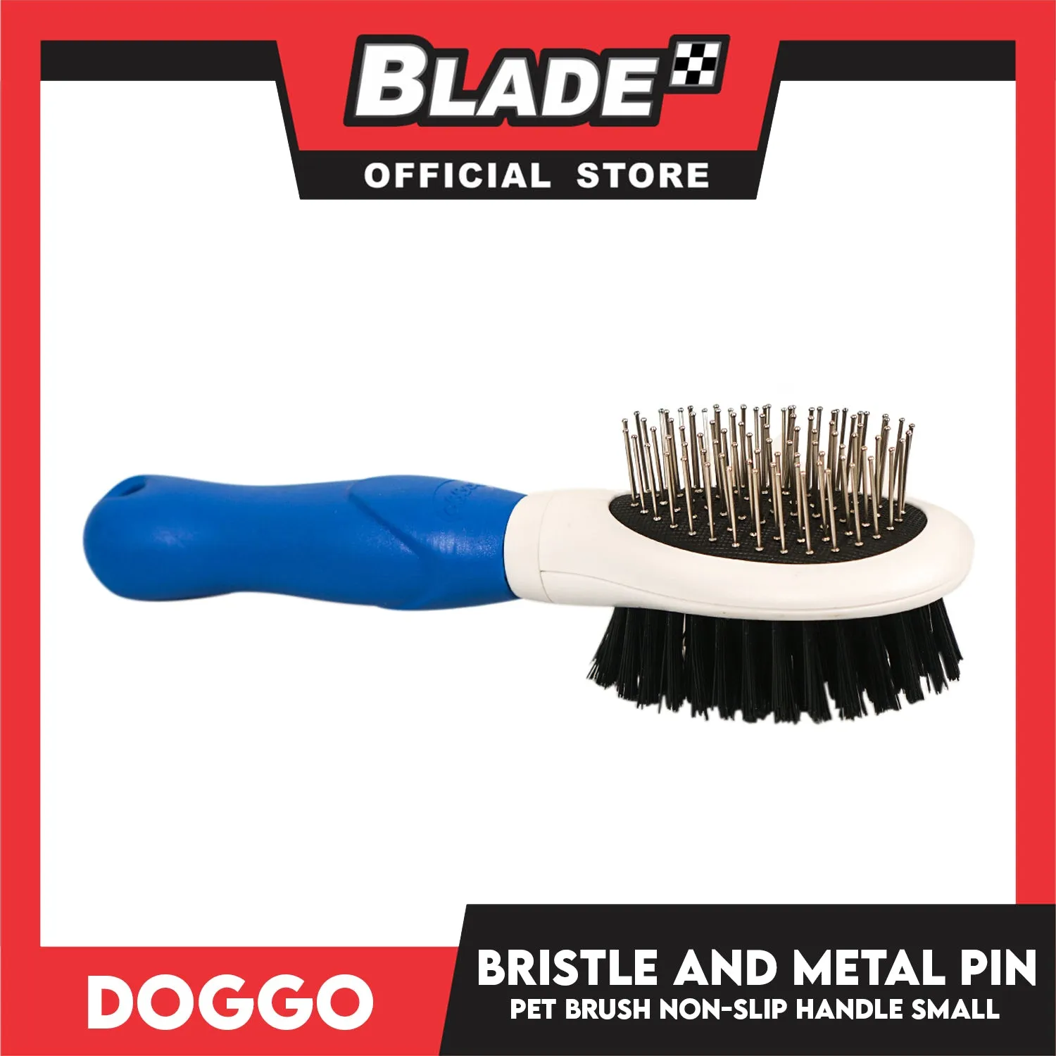Doggo Pet Brush Bristle and Metal Pin Non-Slip Handle (Small)