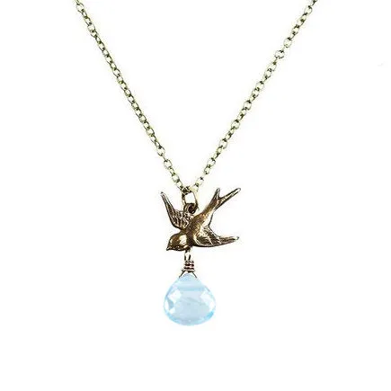 Edgy Petal - Necklace - Bird Charm (Sky Blue Topaz) #BTZ-6