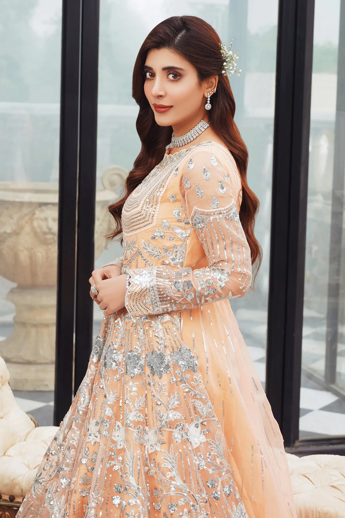 Elegant Pakistani Wedding Gown in Peach Shade #BS907