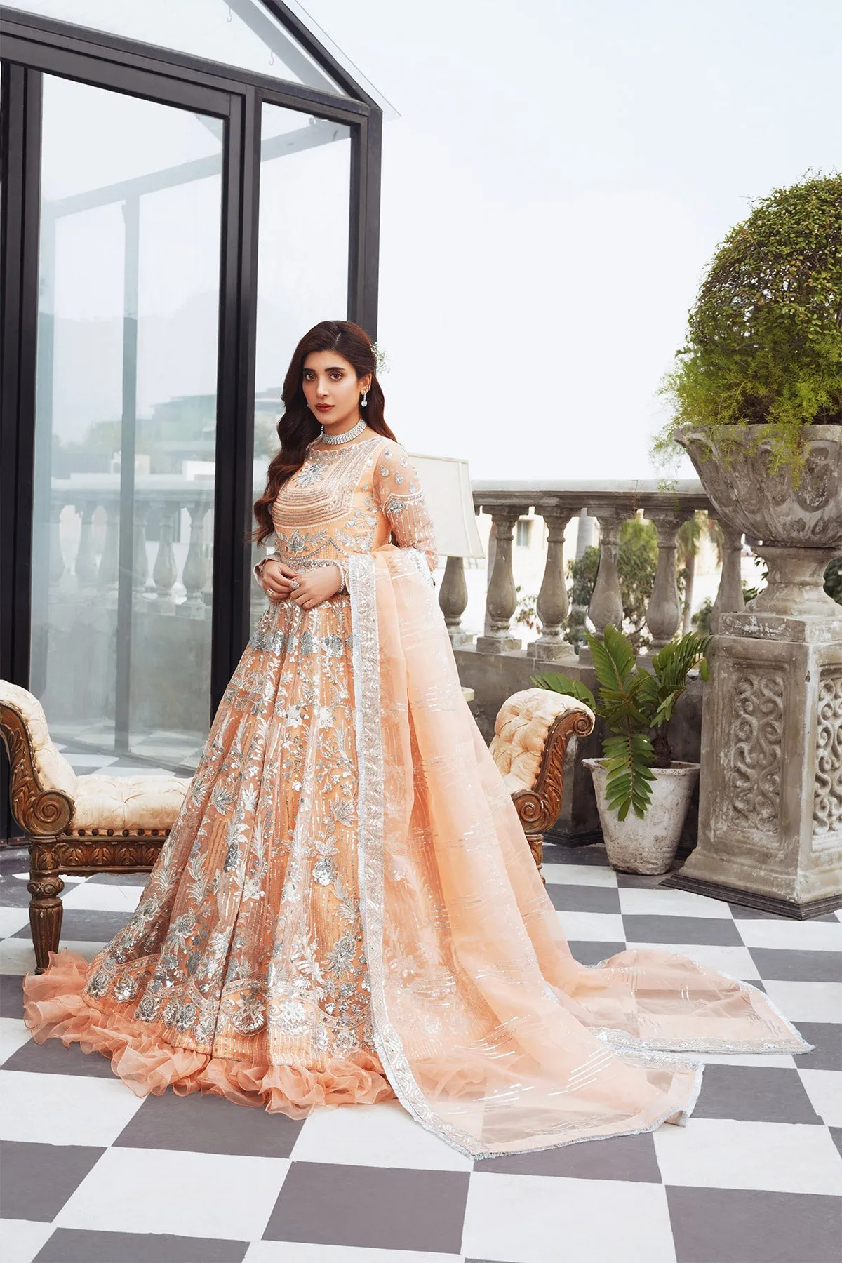Elegant Pakistani Wedding Gown in Peach Shade #BS907