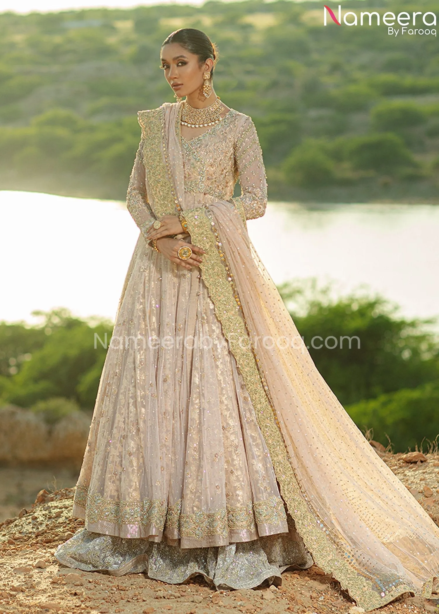 Elegant Pink Angrakha Gown Dupatta Dress in Net #BS666