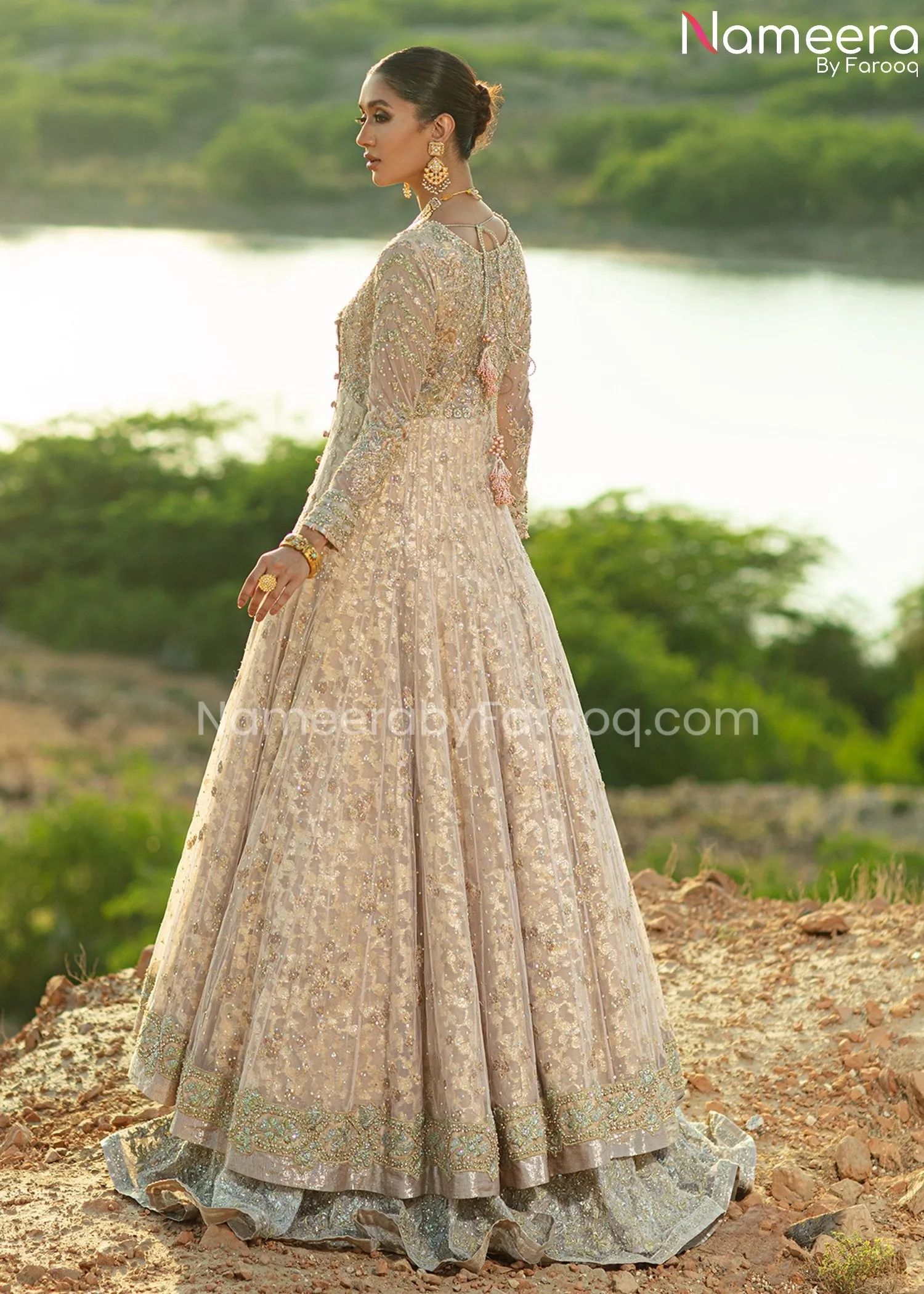 Elegant Pink Angrakha Gown Dupatta Dress in Net #BS666
