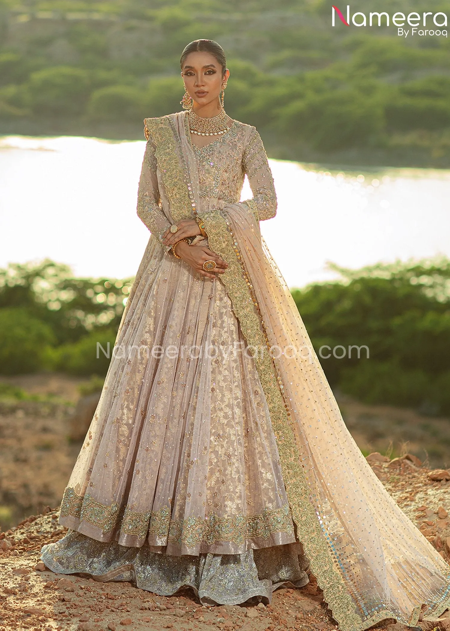 Elegant Pink Angrakha Gown Dupatta Dress in Net #BS666