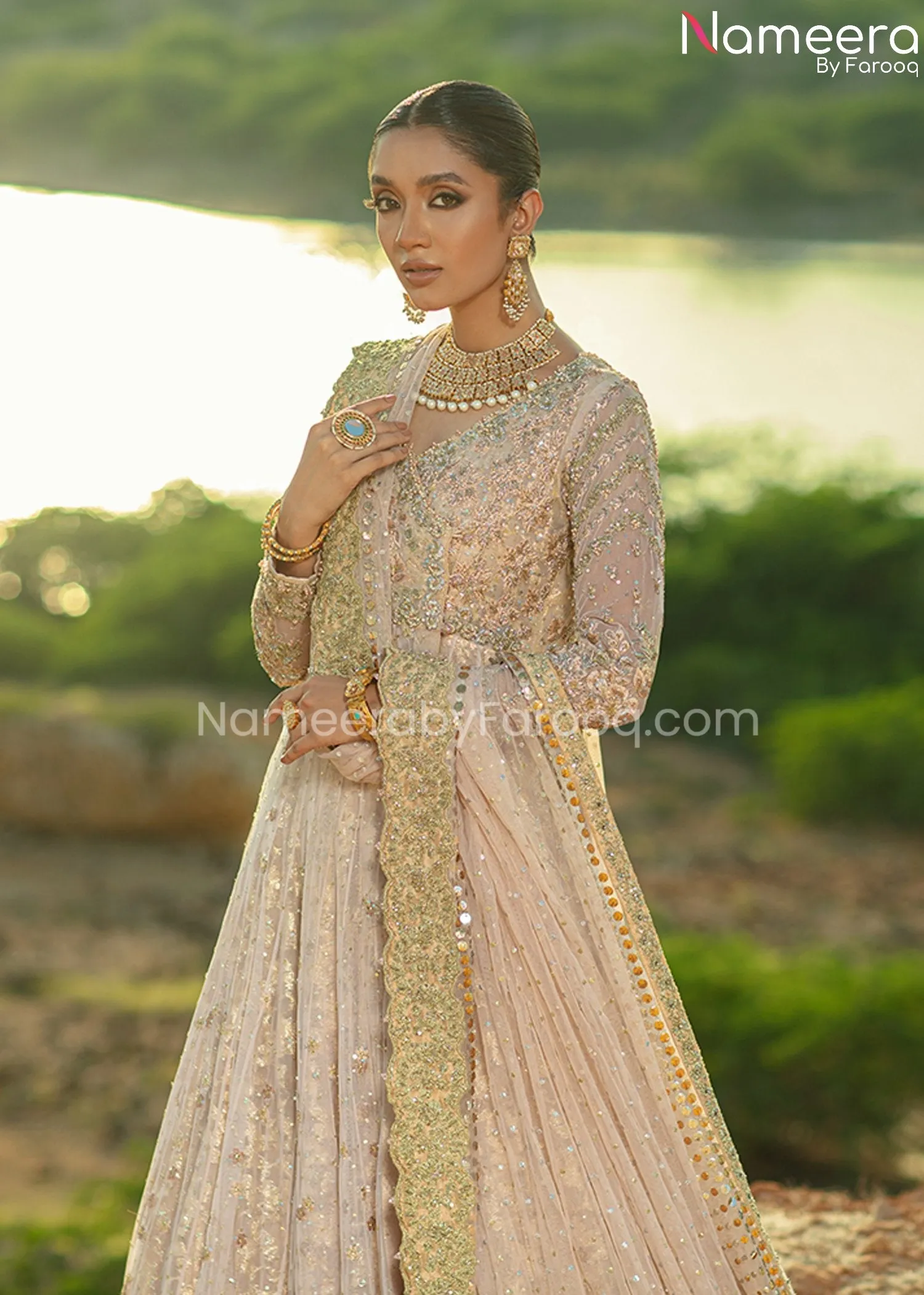 Elegant Pink Angrakha Gown Dupatta Dress in Net #BS666