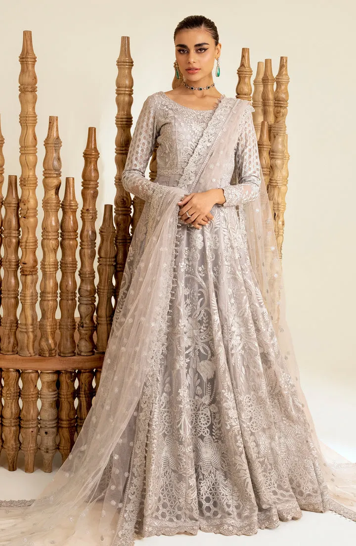 Elegant Silver Thorn Pakistani Wedding Dress Pishwas Frock Style