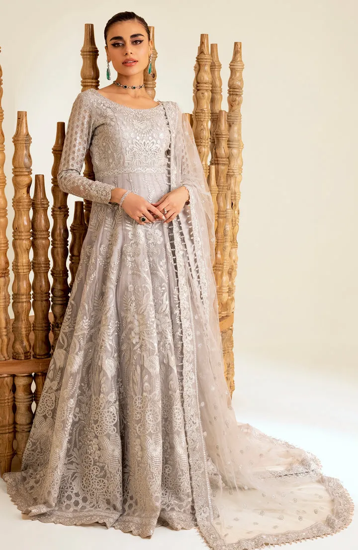 Elegant Silver Thorn Pakistani Wedding Dress Pishwas Frock Style