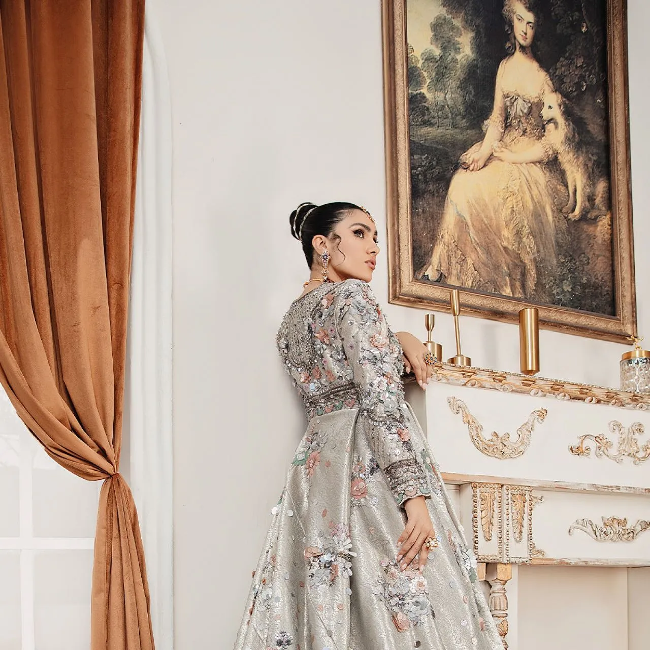 Embellished Pakistani Bridal Gown and Dupatta Dress