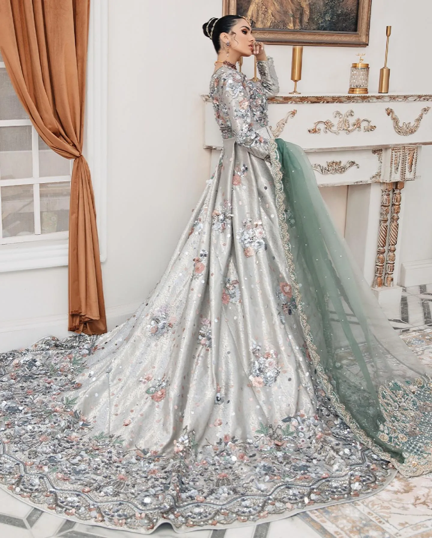Embellished Pakistani Bridal Gown and Dupatta Dress