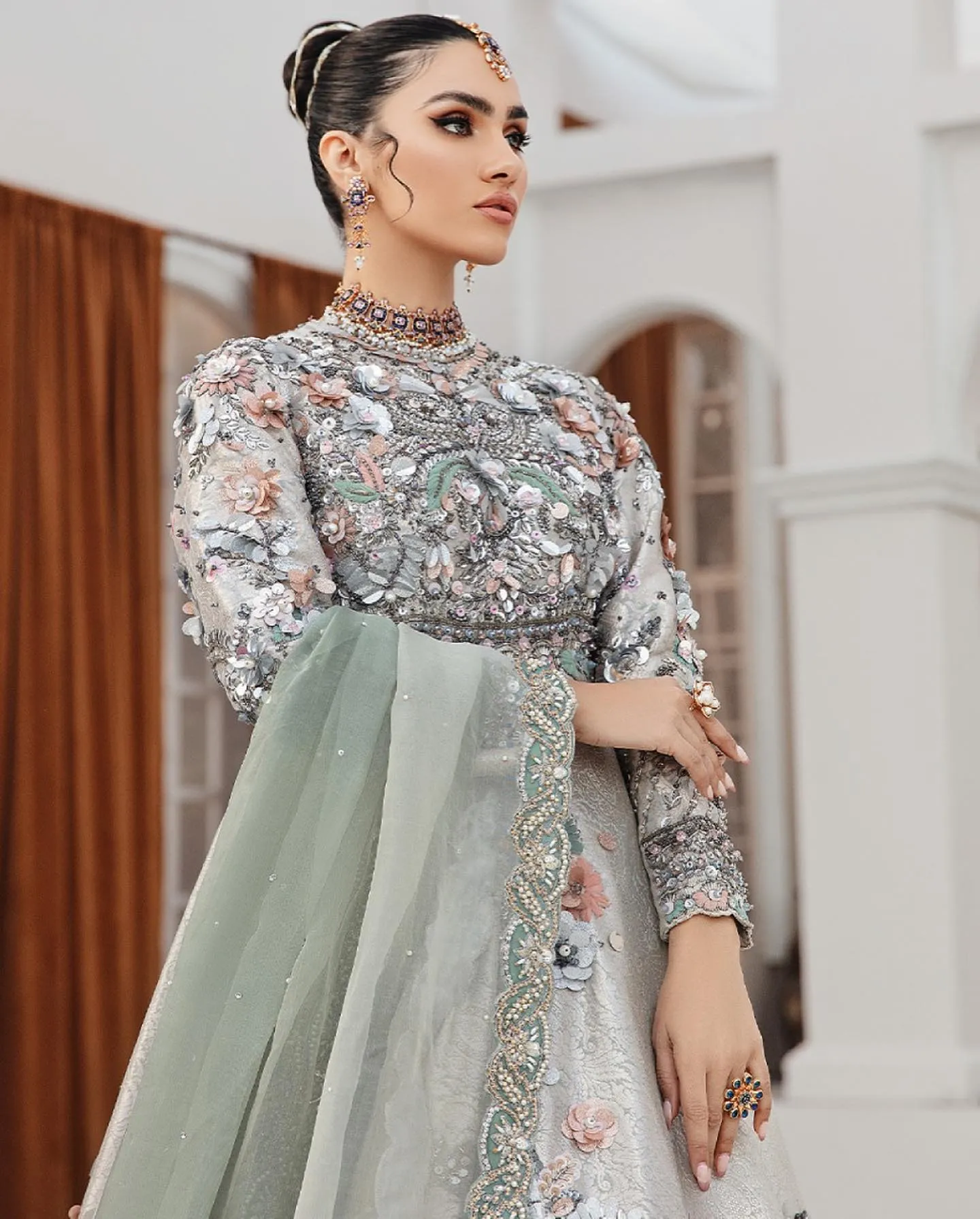 Embellished Pakistani Bridal Gown and Dupatta Dress