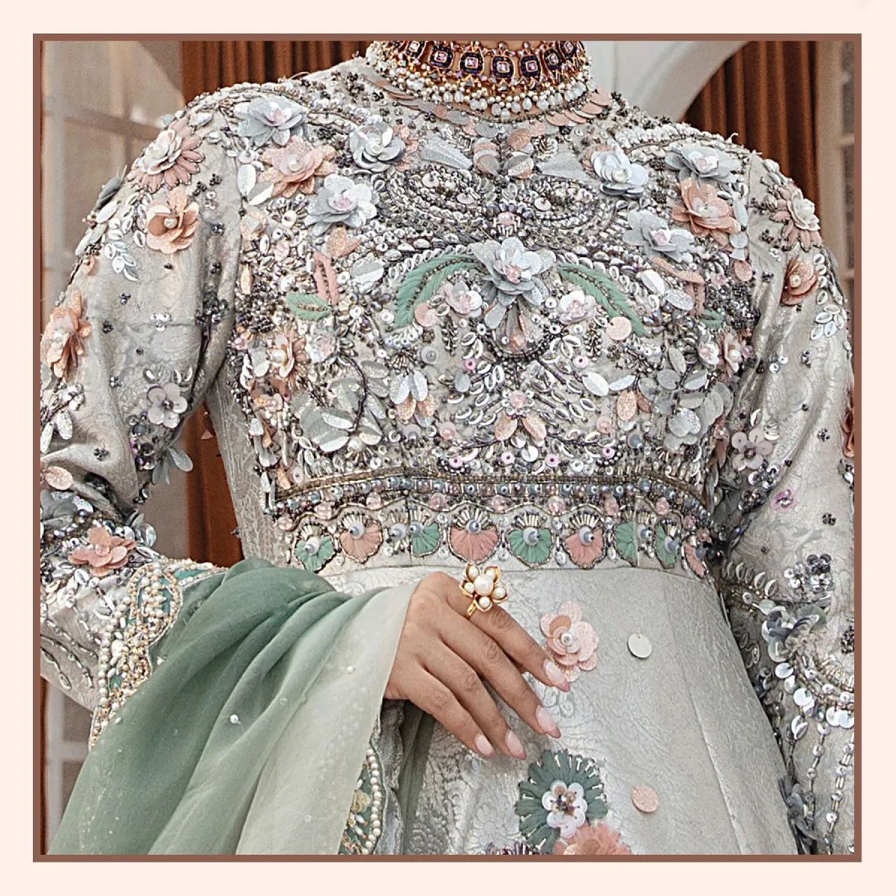 Embellished Pakistani Bridal Gown and Dupatta Dress
