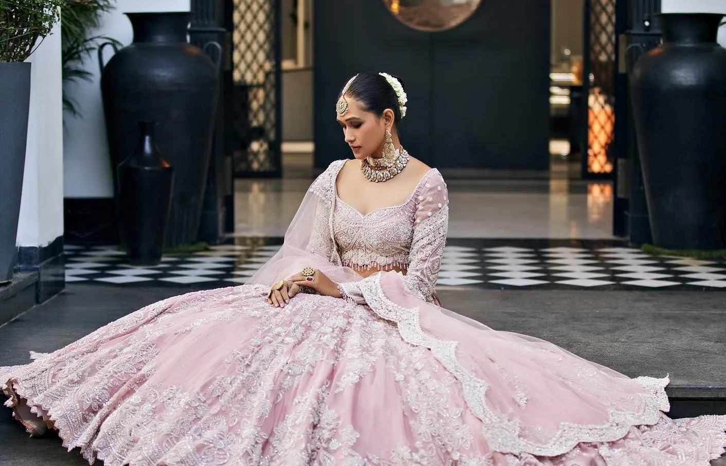 Embellished Pink Lehenga Choli Dupatta Bridal Wear