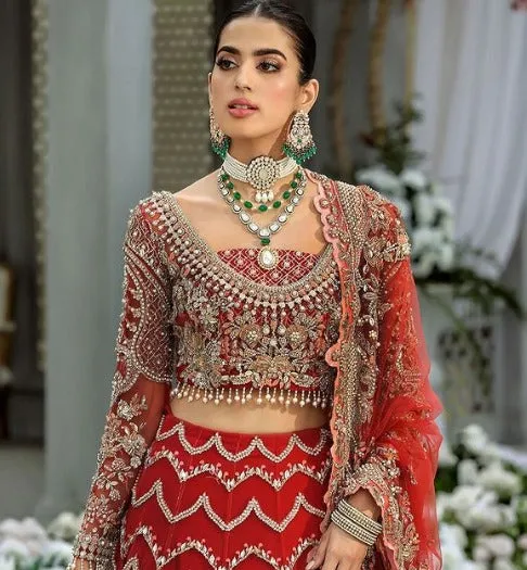 Embellished Red Choli Lehenga for Pakistani Bridal Dresses