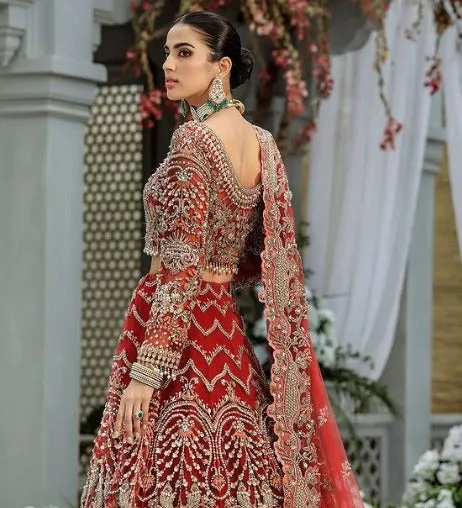 Embellished Red Choli Lehenga for Pakistani Bridal Dresses