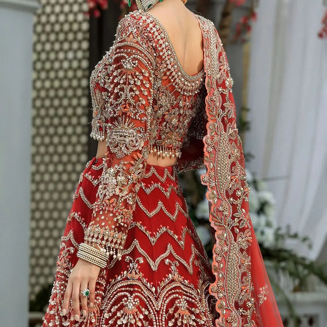 Embellished Red Choli Lehenga for Pakistani Bridal Dresses