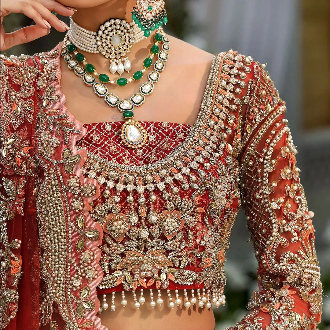 Embellished Red Choli Lehenga for Pakistani Bridal Dresses