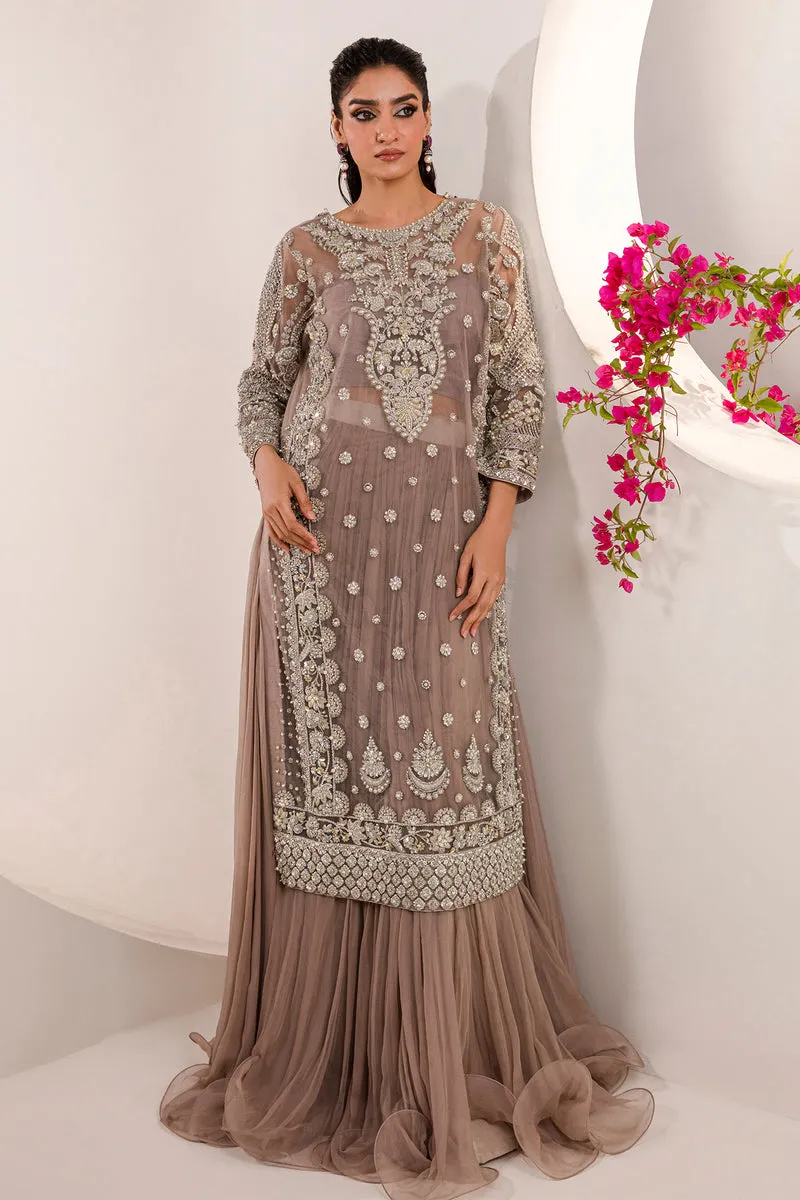 Embroidered Lavender Pakistani Wedding Dress in Crushed Sharara Style