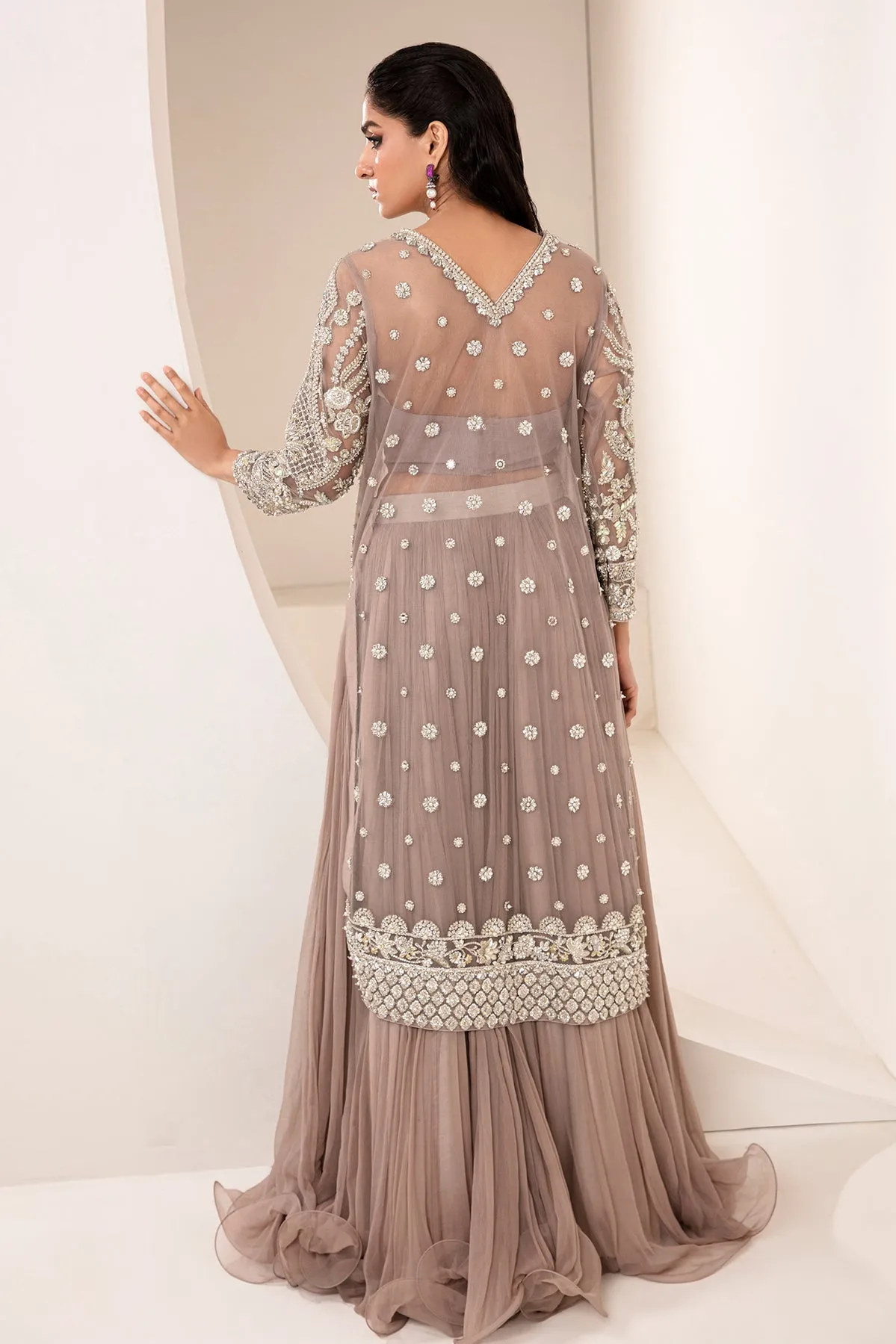 Embroidered Lavender Pakistani Wedding Dress in Crushed Sharara Style