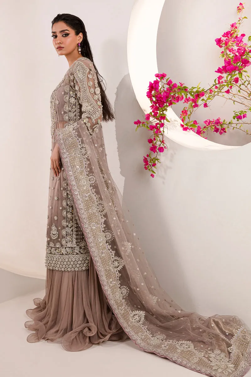 Embroidered Lavender Pakistani Wedding Dress in Crushed Sharara Style