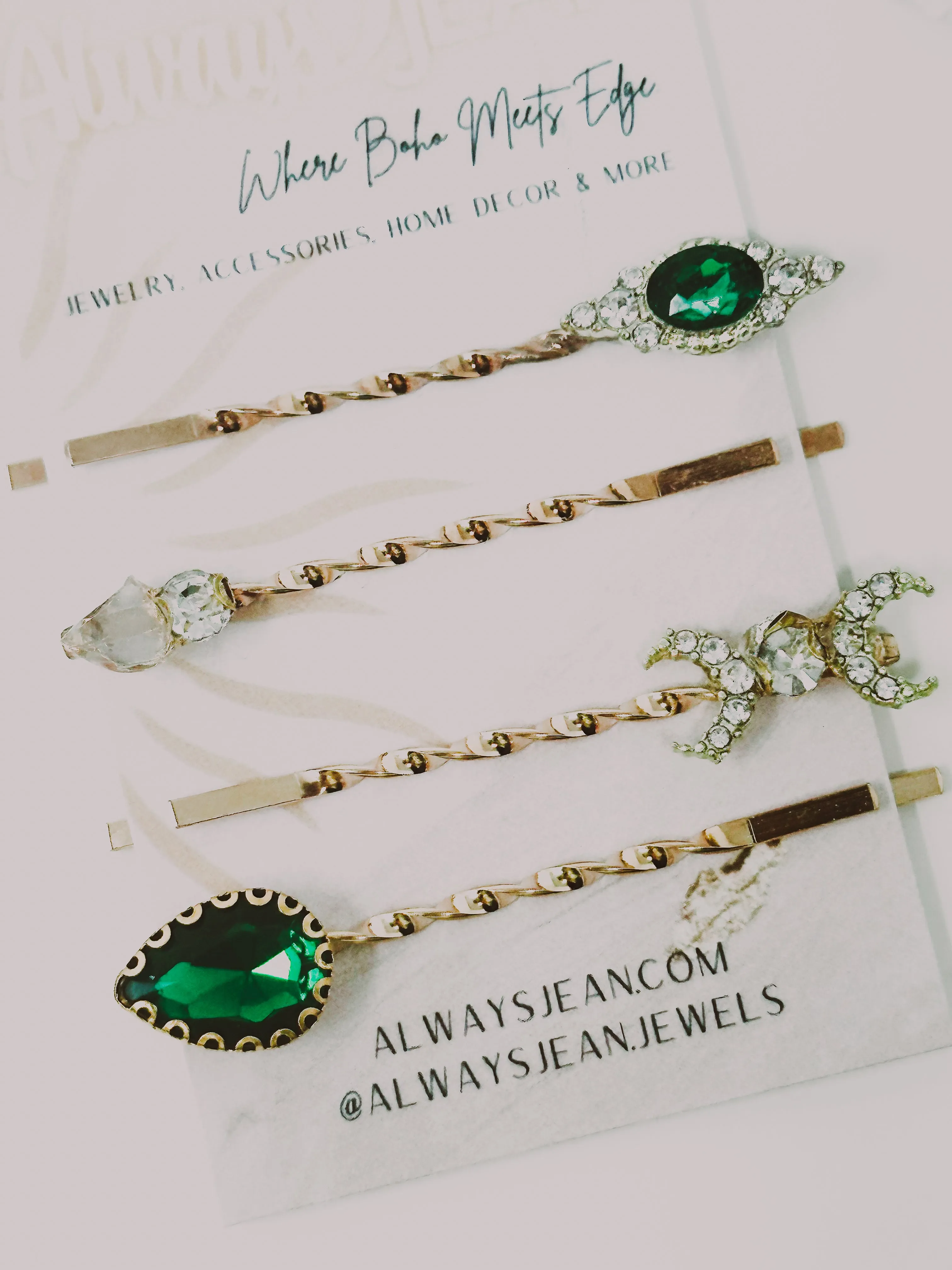 Emerald Green Bobby Pin Set- Celestial, gemstone hair accessories- fun wedding hair accessories