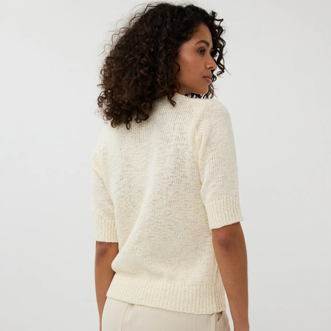 Esqualo Short Sleeve Sequin Sweater | Champagne / Sky Blue