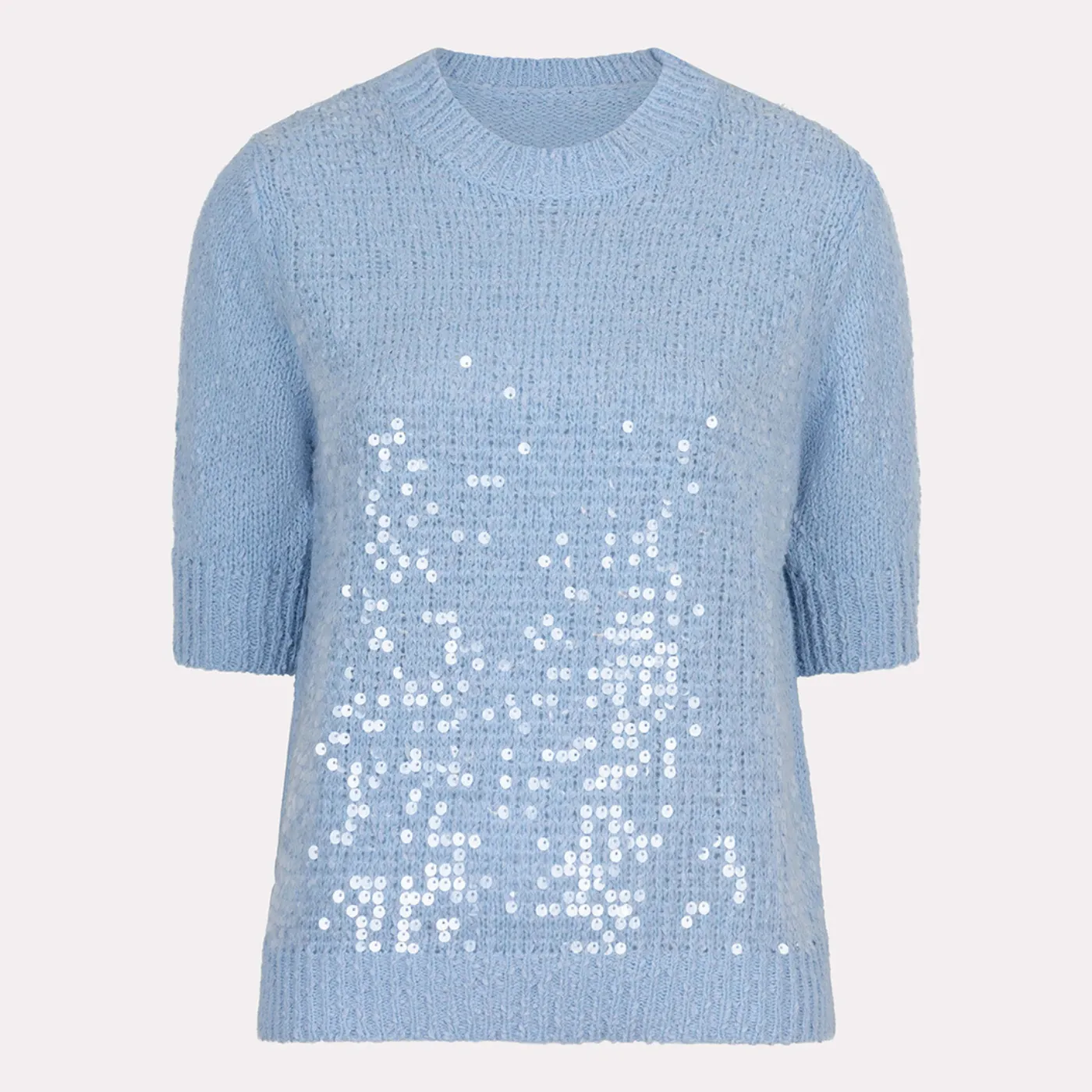Esqualo Short Sleeve Sequin Sweater | Champagne / Sky Blue