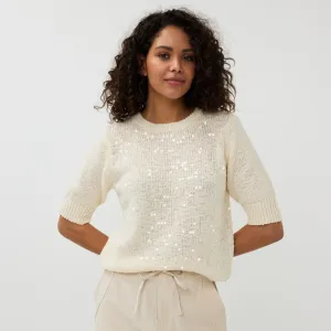 Esqualo Short Sleeve Sequin Sweater | Champagne / Sky Blue