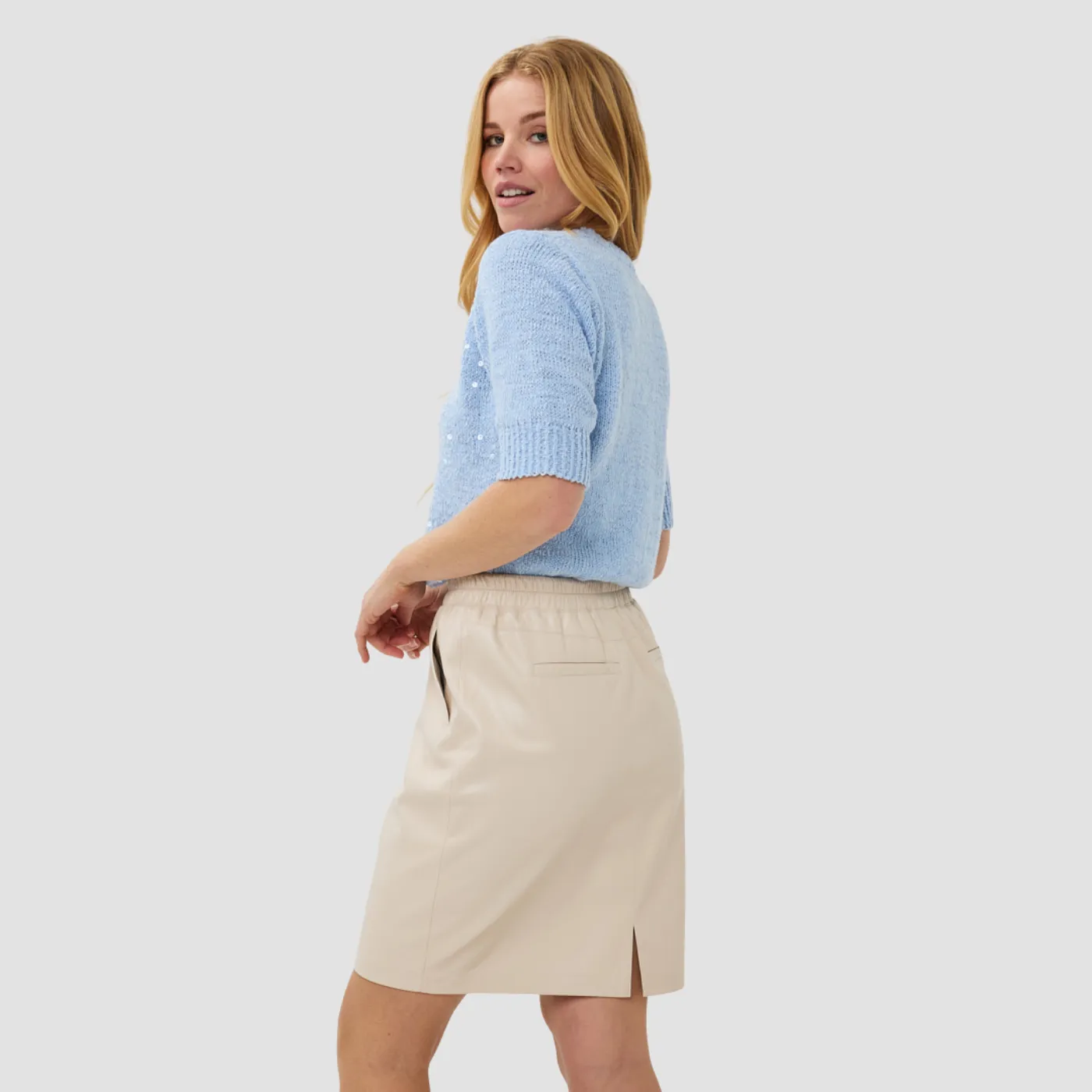 Esqualo Short Sleeve Sequin Sweater | Champagne / Sky Blue