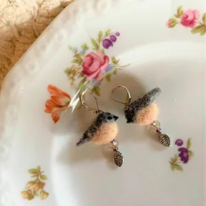 Felted Bird Earrings with Charm