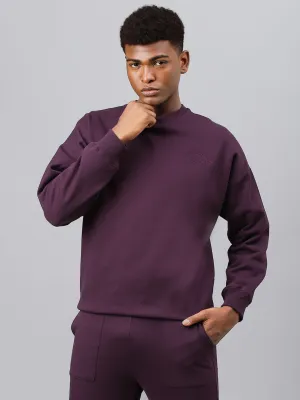Fitkin Men Purple Crew Neck Fleece Sweatshirt