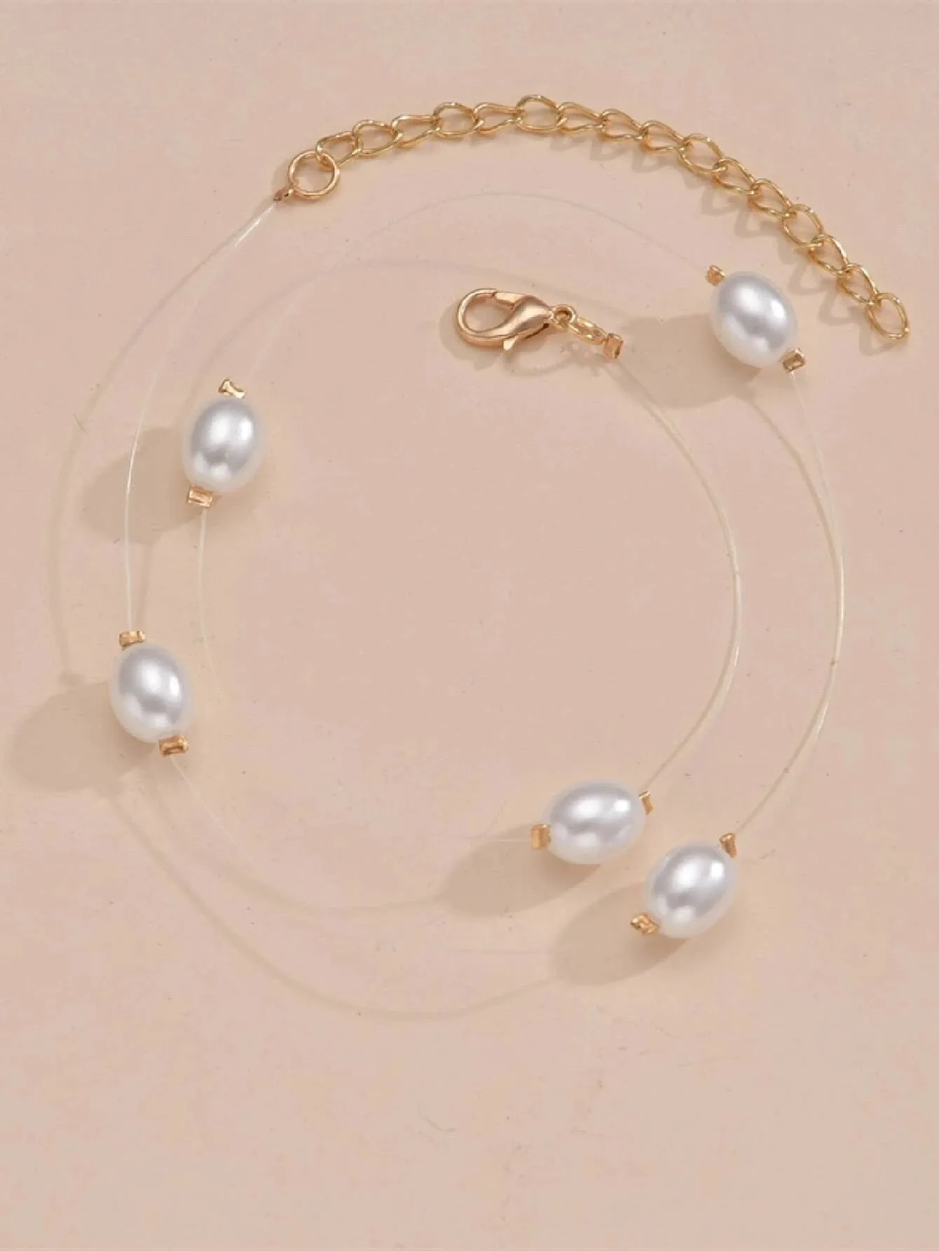 Floating Oval Pearl Minimalist Necklace, Wedding Single Strand Baroque Pearl Simple Necklace