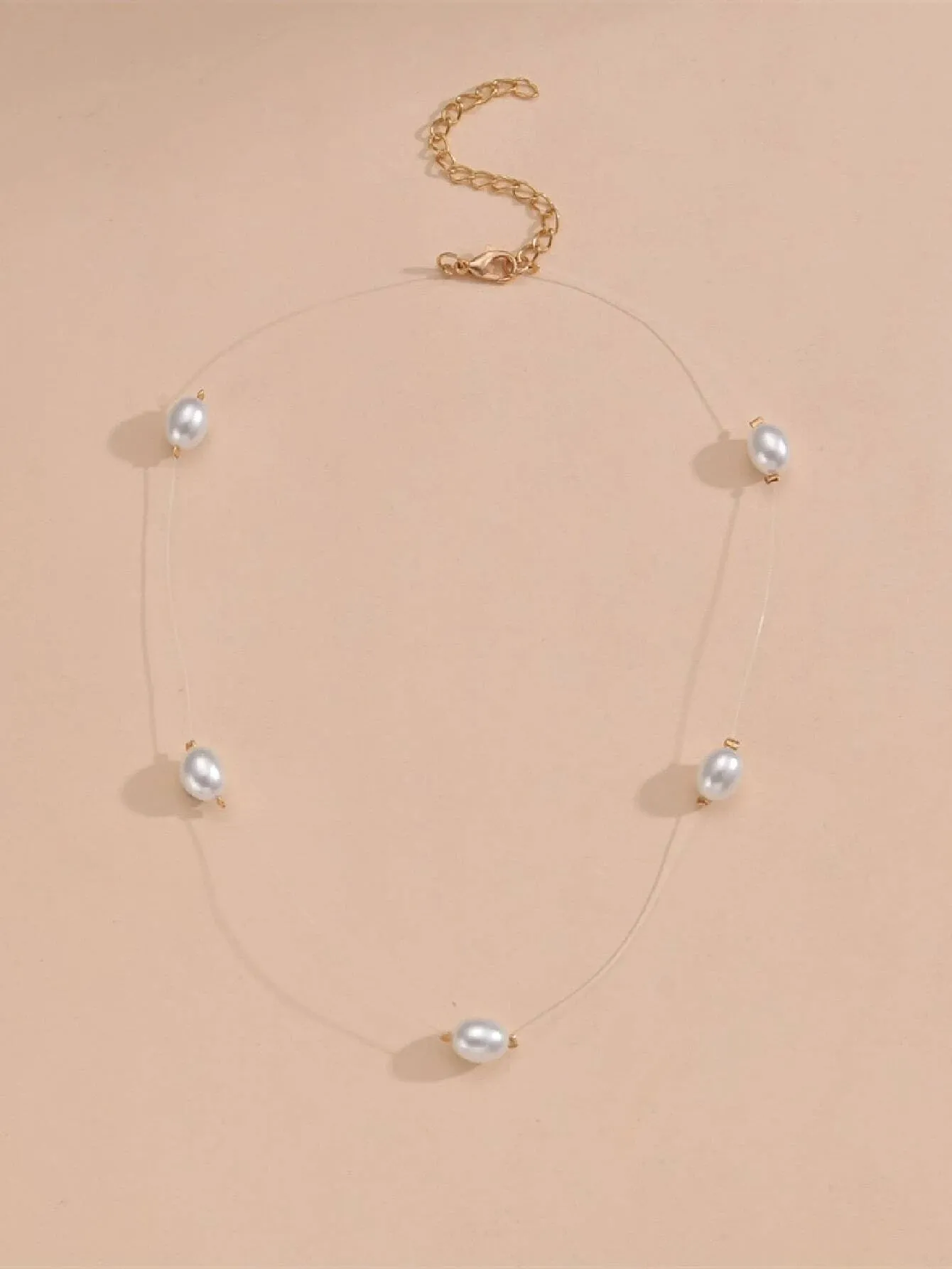 Floating Oval Pearl Minimalist Necklace, Wedding Single Strand Baroque Pearl Simple Necklace