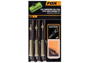 Fox Edges Brown Submerge 30lb heli rigs kit x 3 inc kwik change kit